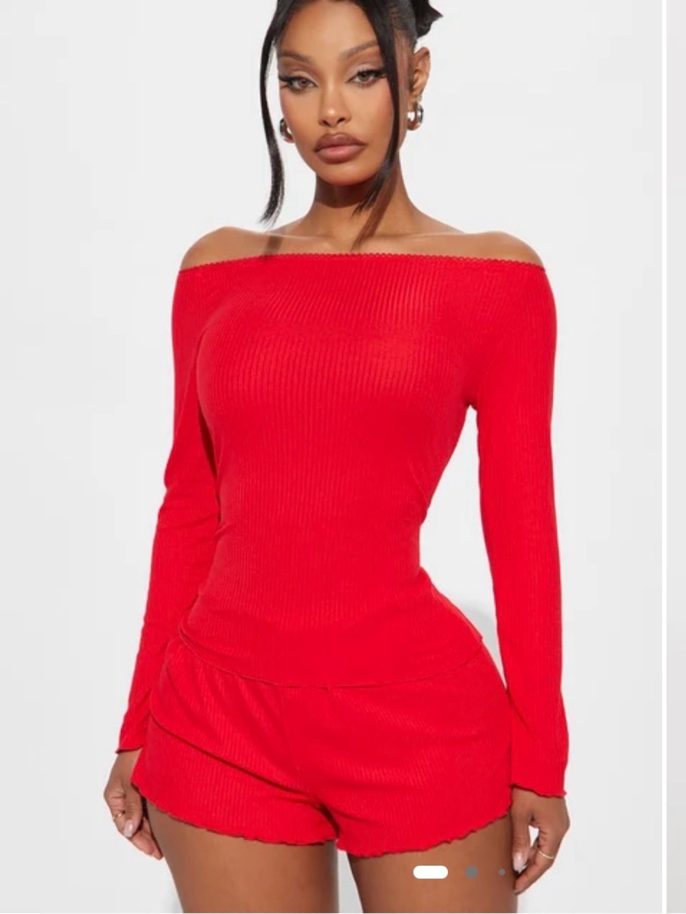 Fashion Nova Bedtime Story Ribbed PJ Short Set Red